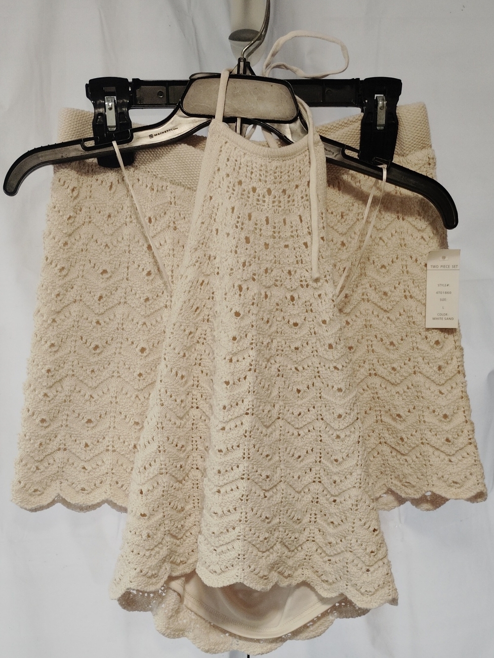 Pink Rose Cream Crochet Halter Two Piece Set